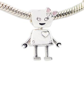 2018 весна New 925 Sterling Silver Silver Bella Robot Charm Pink Emale Bead Fits Bracelet Diy для женщин ювелирных изделий 6875046