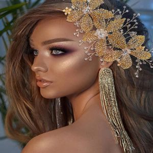 Luxury Golden Wedding Alloy Flower Headband Bridal Headpiece Rhinestone Wedding Hair Accessories Ornaments Crown Tiara for Women Gift A 2157