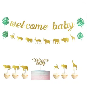 Party Decoration Glitter Jungle Animal Welcome Baby Banner Tropic Forest Animals Shower Cake Topper Gender Neutral Supplies