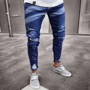 Perforated Denim Men's Slim-fit pants Paint Zipper Personalized Slim Fit Leggings M511 50