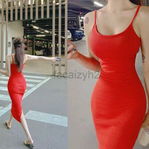 Lässige sexy Kleider Designer Kleid rot U-Neck Camisole Kleid würzig gewickeltes Gesäß Rock eng sitzend schlanker ärmelloser langer Rock kleine Taille Sexy Figur