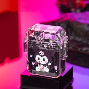 Hello Kitty Kuromi Electric Lighter Double Arc Transparent Case Waterproof Usb Electronic Cigarette Lighter