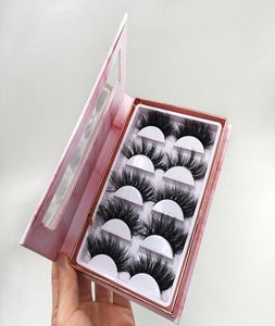 طبيعية كاملة 5D Mink الرموش 5pairs Lashes Book Pink Marble Package مع 25 مم 3D Mink Eyelashes1811814