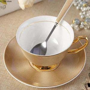 Mugs Luxury Coffee Classic Porcelain Tea Cappuccino Cup Set Saucer Creative Black British Style Dish Spoon Birthday Gift
