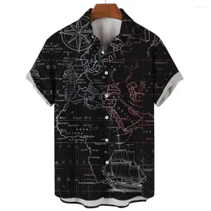 Men's Casual Shirts Anchor 3d Print Beach Hawaiian Vocation Blouses Map Lapel Shirt Cuba Camisa Clothing Turn Over