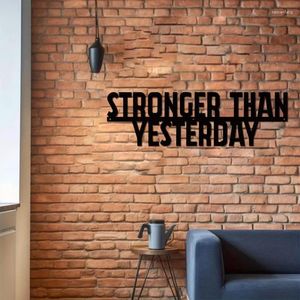 Decorative Figurines Stronger Than Yesterday - Motivational Metal Quote Sign Workout Inspiration Home Gym Decor Wall Art Gifts