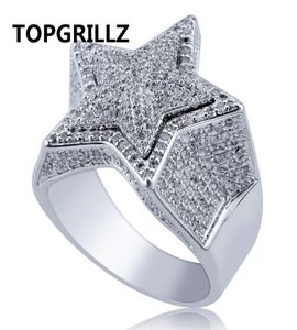 Topgrillz Hip Hop Five Star Rings Men039S Gold Silver Color Iced Out Cubic Zircon Jewelry Ring Gifts Y190620046787658