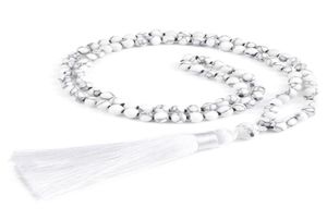 Hänge halsband mode vit tofs lång halsband 6mm 108 pärlstav natursten svart linje turkos handgjorda mala kvinnor män je9770712