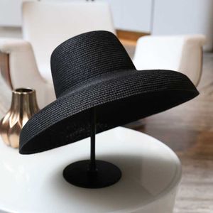 Audrey Hepburn Straw Hat Sunken Modeling Tool Bell-Shaped Big Brim Hat Vintage High Pretend Bility Tourist Beach Atmosphere Y200716