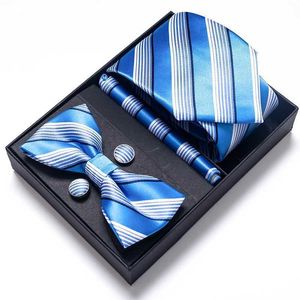 Neck slips Set Fashion Factory Sale Mix Fallers Holiday Gift Tie Pocket Squares Cufflink Set Nathtie Box Man Blue Wedding Fit Business