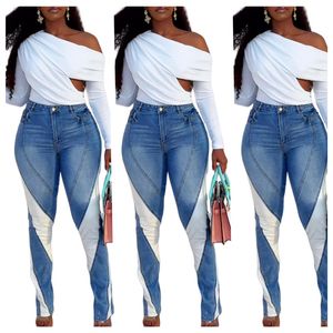 Neue Designerjeans für Frauen Mode dehnbares Patchwork -Jeanshosen Frühling Sommer hoher Taille Skinny Hosen Streetwear Bulk Artikel Großhandelskleidung 11035