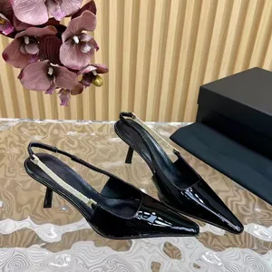 Top Quality Luxury Designer Sandals 6cm High Heel Genuine Leather Slingbacks Fashion Sharp Toe women Classic Party Dress Shoes