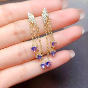 Brincos dangle meibapj natural tanzanite gemtone coração grow for women real 925 jóias de casamento fino de prata esterlina