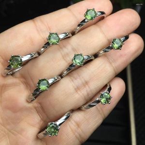 Anelli a grappolo 1pc Fengbaowu Anello Moldavite Naturale 925 Sterling Silver Resizable Reiki Healing Stone Fashion Gioielli Regalo per le donne