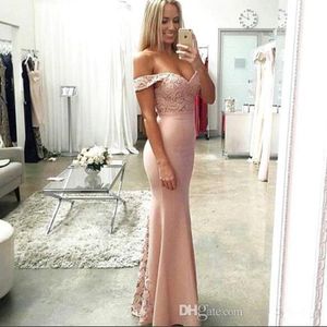 Blush Pink Lace Długie sukienki druhny koronkowe sukienki na przyjęcie weselne z ramionowej sukienki wieczorne suknie wieczorowe Długie suknie druhny 3174