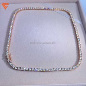 High Quality Hip Hop Jewelry Necklace Bling Rose Gold Color VVS Moissanite Diamond Tennis Chain