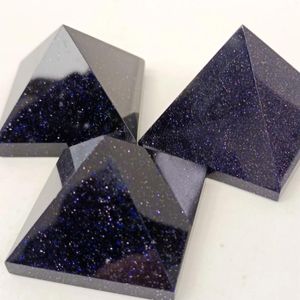 Decorative Figurines 4.5cm 1pc Natural Blue Sand Stone Pyramid Quartz Crystal Specimen Mineral Rock Healing Remove Negative Energy Home