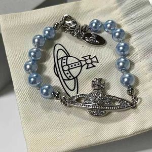 Selected Westwood Classic Saturn Blue Pearl Bracelet for Women with Diamond Planet Versatile and Impossible Handicraft