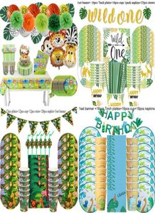 Decorazione per feste di compleanno della giungla set di stoviglie usa e getta set di foresta animale jungle friends zoo tema forniture baby shower safari 220305553668