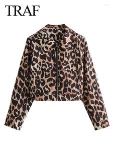 Женские куртки винтажные повседневные женщины леопардовые печатные молнии