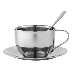 Mugs 304 Stainless Steel Coffee Cup Espresso Cups & Great Cappuccino With Spoon Saucer Gift Idea