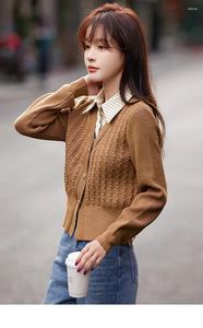 Women's Knits Brown Cardigans Women Spring Knitted Tops