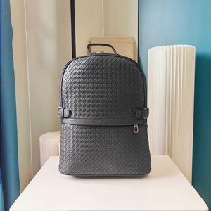 Fashion Fashion Real Men Weave Backpack Student Woven Backpacks Leather Genuine Natural Brand Luxury Weave Computer Laptop Bags 240315 Pnpn