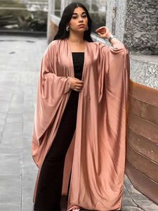 Abbigliamento etnico Ramadan Satin Ka Dubai Open Abaya Kimono Damen Abito musulmano ISLAM Abiti africani per donne abitani Kaftan Femme Musulmane T240510