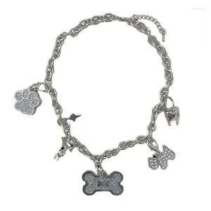 Choker 652f Y2K Hund Bone Quasten Anhänger Halskette Gothic Metall Kette Punk -Schlangeblatt Modekragen