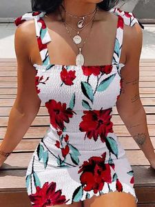 Basic Casual Dresses Summer Sexy Bodycon Package Hips Wrap Dress Womens Casual Sleeveless Lace Dress Fashion Flower Mini Dress Womens Tight Sun SkirtL2405