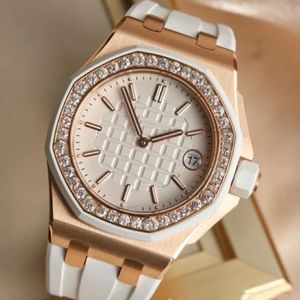 Kvinnor Titta på Quartz Movement Watches 37mm fodral med Diamonds Lady Business armbandsur Montre de Luxe Strap justerbar 327T