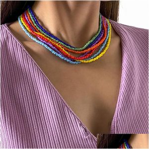 Chokers modische und einfache Vintage -Regenbogen -Reis -Perlen -Halskette mit gewebten Perlen für Frauen abnehmen Schmuck Halsketten PE DHA1Z