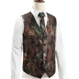 2023 CAMO MEN MEN GROOM VESTS FÖR BRUKS HUNTER COUNTY STIL CAMOUFLAGE Mönster Mens klädsel Väst 2 Piece Set Vest and Tie Custom Made Rea 292f