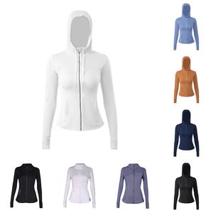 Tam fermuarlı yoga giyim ceket hoodies sweatshirtler kadın spor ceket katlar çift taraflı zımpara fitness kapüşonlu uzun kollu giysiler