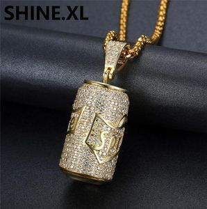 18K Gold Plated Soda Can Pendant Necklace Iced Out Cubic Zircon Mens Hip Hop Jewelry Gift6494379