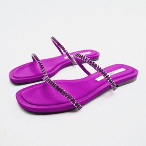 Slippers 116875 Moda ao ar livre feminina Purple Rhinestone Simple Style laranja sandálias grandes de dedos quadrados abertos