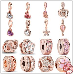 925 Silver Fit Charm 925 Bracelet Rose Gold Openwork Woven Infinity Daisy Hot Air Balloon Clip charms set Pendant DIY Fine Beads Jewelry4147775