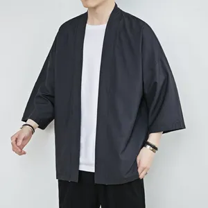 Abbigliamento etnico kimono nero sciolto uomini giapponese yukata cardigan haori obi spiaggia di spiaggia solare camicia da sole tradizionali abiti asiatici karate