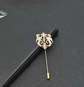 Whole Bronze Gold Silver Tone Classic Hollow Double Lion Lapel Pins For Men Suit Accessories Stick Brooch Pins Wedding Party 3098525