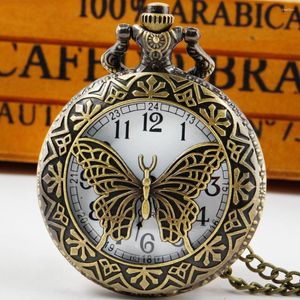 Pocket Watches Butterfly Design hohl Quarz Uhr Halskette personalisierte arabische Ziffer weiße Zifferblattmänner Kette Tropfen