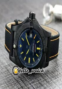 Новый Blackbird 44mm Pvd Black Steel Case v17311101 Black Dial Automatic Mens Watch Желтая палка Марк нейлоновый ремешок кожаные часы HE9731284