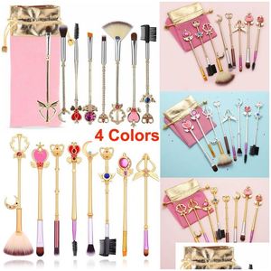 Макияж кисти Sailor Moon Set CardCaptor Sakura Cosmetic 8pcs Gold Cite Brush Face Face Shadow Foundation B Розовая капля родом DH31A