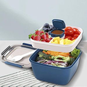 Geschirr tragbarer versiegelter Lunchbox 2 Schicht Gitter Salat Schüssel Bento Erwachsener Kinder und Leckdosenlagermikrowelle erwärmt