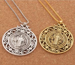 12pcs Retro Saint St Benedict of Nursia Patron Against Evil Medal Pendant Necklaces N1787 24inches 2Colors8943021