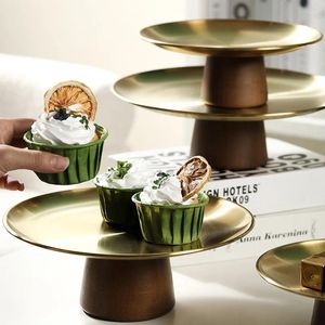 Plates Pack Of 2 Cake Holder Dessert Pedestal Stands Metal Display Trays For Desserts Round Serving Plate Birthday Party