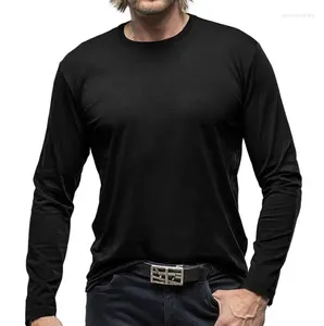 Erkekler Saf pamuklu tabanlı yuvarlak boyun uzun kollu tişört