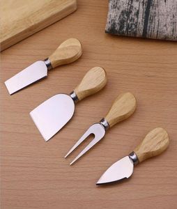 Ostverktyg Ostknivar Knivar Set Oak Handle Butter Fork Spreader Knife Kit Kök Matlagning Aktiv tillbehör 4PCSET1698179