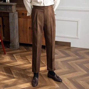 Calça masculina homens de altura de cintura casual design de faixa -calça britânica calças de estilo britânico