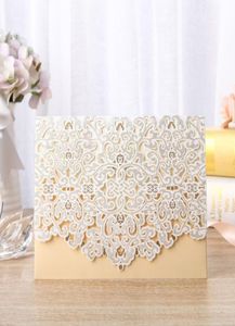 50pcs altın beyaz lazer kesim lüks flora düğün davetiyeleri kartı zarif mariage kişiselleştirme zarfları düğün partisi dekorasyonu T24532485