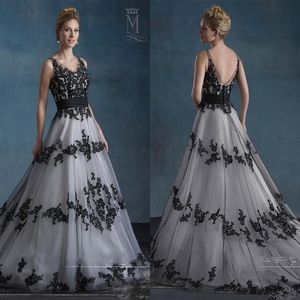 Abiti da sposa in bianco e nero 2020 Vintage Retro Mary's Bridal con a V Neck e V Appliques Tulle A-Line Garden Gothic Weddi 294x